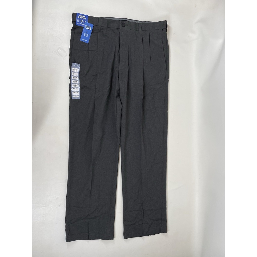 Haggar Cool Right Performance Flex Pleated Classic Fit Pants Mens 36x31 Gray NWT